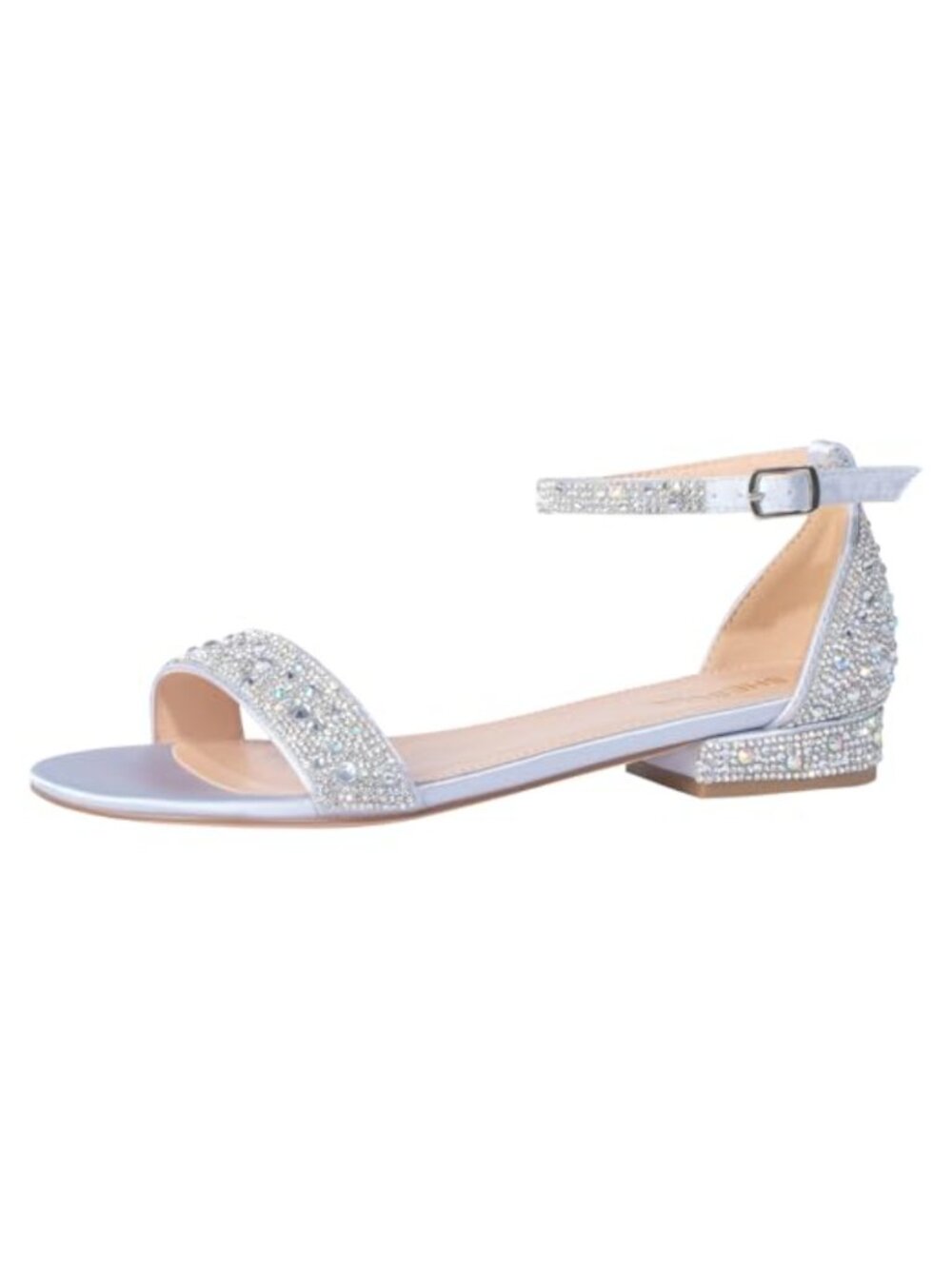 Ladies Rhinestone Block Heel Dress Sandals Adjustable Ankle Strap